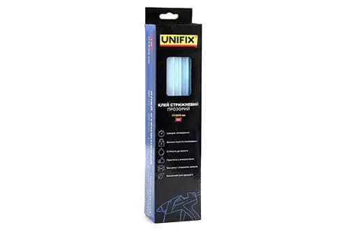 Клей стрижневий прозорий 11.0х300мм 1кг (34 шт) (коробок) UNIFIX - зображення 1