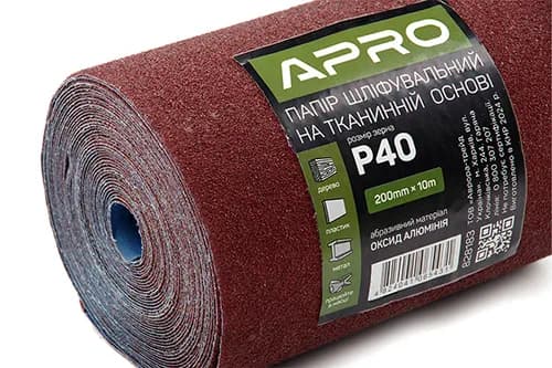 Папір шліфувальний P40 рулон 200мм*10м (тканинна основа) APRO - зображення 1