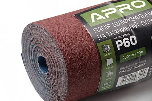 Папір шліфувальний P60 рулон 200мм*10м (тканинна основа) APRO
