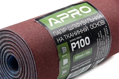 Папір шліфувальний P100 рулон 200мм*10м (тканинна основа) APRO