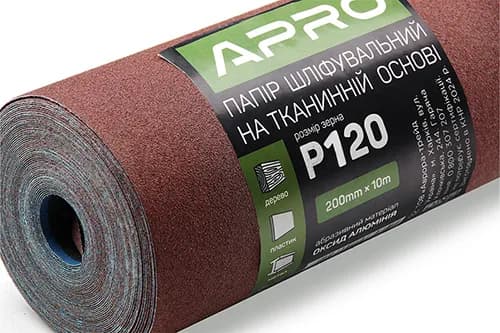Папір шліфувальний P120 рулон 200мм*10м (тканинна основа) APRO