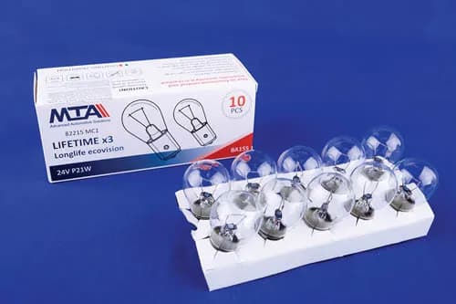Лампа автомобільна 24V 21W Ba15s P21W (вказівники повороту перед, зад, стоп-сигнали, габарити, ліхтарі заднього ходу, задні протитуманні ліхтарі) (10шт) MTA