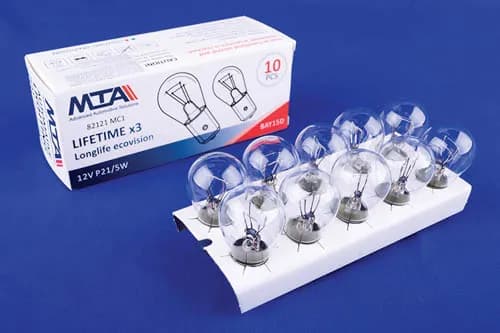 Лампа автомобільна 12V 21/5W BaY15d P21/5W (стоп-сигнали/габарити, ліхтарі заднього ходу, задні протитуманні ліхтарі) (2-х контактна) (10шт) MTA