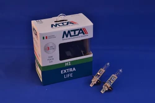 Лампа автомобільна H1 12V 55W P14.5S EXTRA LIFE (2шт) (ближня/дальня, протитуманна) MTA - зображення 1