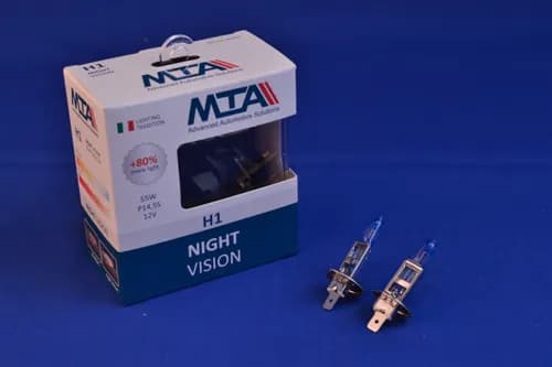Лампа автомобільна H1 12V 55W P14.5S NIGHT VISION +80% (2шт) (ближня/дальня, протитуманна) MTA - зображення 1