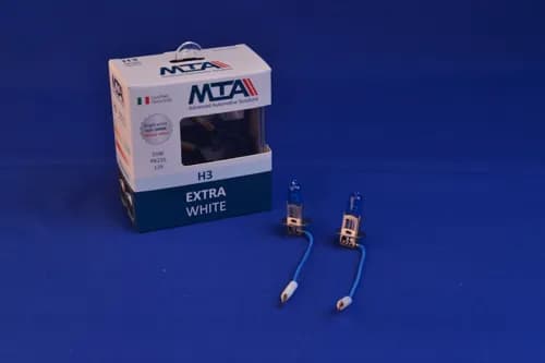 Лампа автомобільна H3 12V 55W PK22S EXTRA WHITE (2шт) (ближня/дальня, протитуманна) MTA - зображення 1