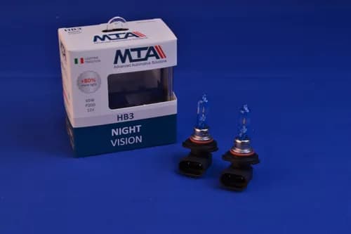 Лампа автомобільна HB3 12V 65W P20D NIGHT VISION +80% (2шт) (ближня/дальня, протитуманна) MTA - зображення 1