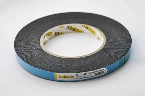 Стрічка клейка двостороння на вспіненій основі 12мм*10м чорна UNIFIX