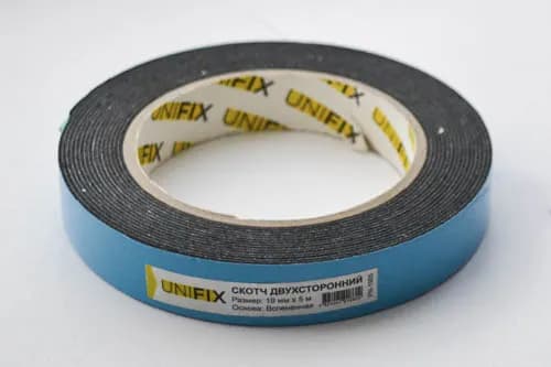 Стрічка клейка двостороння на вспіненій основі 19мм*5м чорна UNIFIX - зображення 1