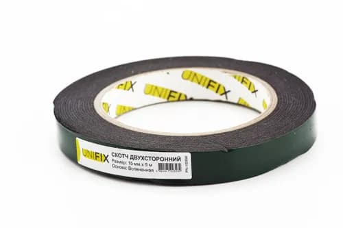 Стрічка клейка двостороння на вспіненій основі 15мм*5м чорна UNIFIX - зображення 1