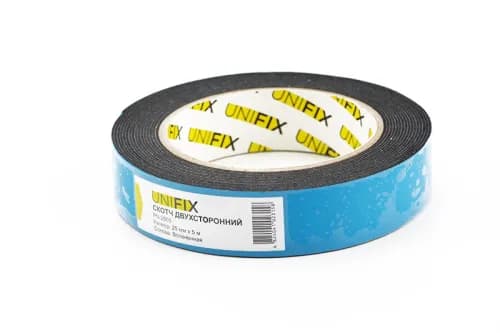 Стрічка клейка двостороння на вспіненій основі 25мм*5м чорна UNIFIX - зображення 1