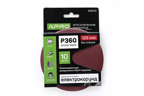 Круг шліфувальний без отворів (на липучці) Ø125мм P360 (10шт) APRO
