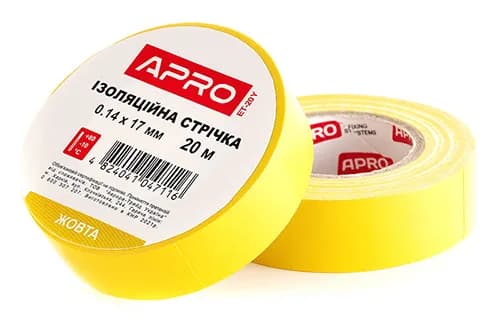 Ізоляційна стрiчка жовта 0.14х17мм 20м (пачка, кратно 10шт) APRO - зображення 1