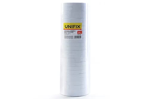 Стрічка клейка двостороння на паперовій основі 12мм 10м (туба 24шт) UNIFIX
