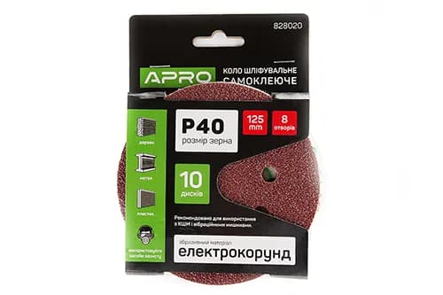 Коло шліфувальне 8 отворів (на липучці) 125мм Р40 APRO - зображення 1
