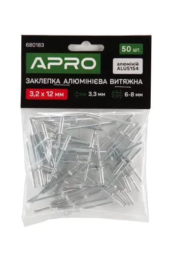 Заклепка алюмінієва витяжна 3.2х12мм 50шт APRO - зображення 1