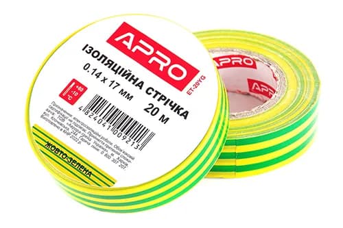 Ізоляційна стрiчка жовто-зелена 0.14х17мм 10м (пачка, кратно 10шт) APRO - зображення 1