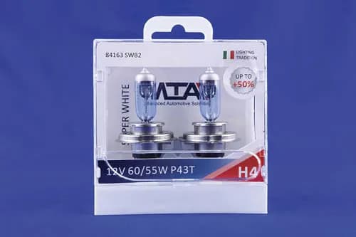 Лампа автомобільна H4 12V 60/55W P43T SUPER WHITE (ближня/дальня) (світло-блакитний) (2шт) MTA