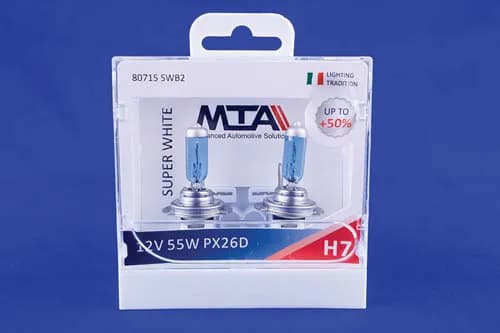 Лампа автомобільна H7 12V 55W PX26D SUPER WHITE (ближня/дальня), протитуманна (2шт) MTA