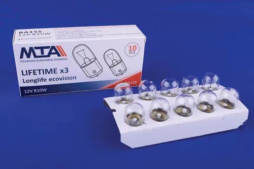 Лампа автомобільна 12V 10W Ba15s R10W (габарити, освітлення номерного знаку) (10шт) MTA - зображення 1