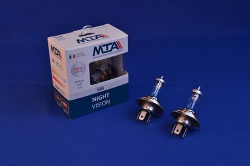 Лампа автомобільна H4 12V 60/55W P43T NIGHT VISION +80% (2шт) (ближня/дальня, протитуманна) MTA