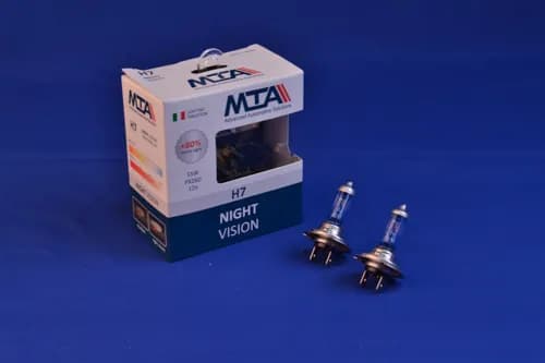 Лампа автомобільна H7 12V 55W PX26D NIGHT VISION +80% (2шт) (ближня/дальня, противотуманна) MTA