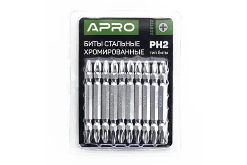 Біта 2-стороння РН2-РН2*65мм хром (10шт/уп) APRO