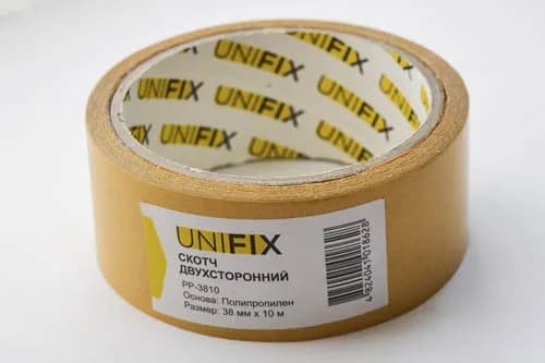 Стрічка клейка двостороння на поліпропіленовій основі 38мм*10м UNIFIX