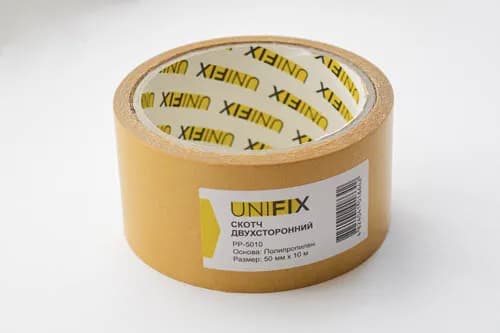Стрічка клейка двостороння на поліпропіленовій основі 50мм*10м UNIFIX
