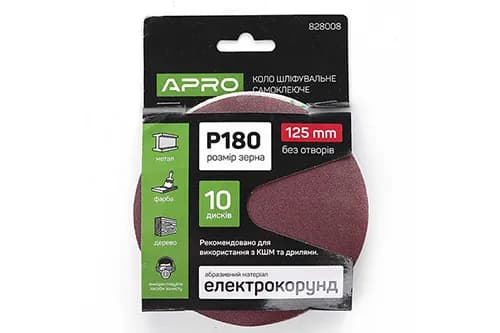 Круг шліфувальний без отворів (на липучці) Ø125мм P180 (10шт) APRO - зображення 1