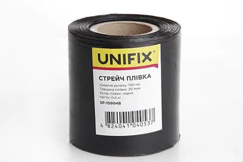 Стретч плівка 100мм, 0,4кг (20мкм) чорна, втулка 100г UNIFIX - зображення 1