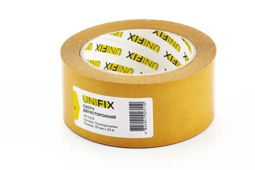 Стрічка клейка двостороння на поліпропіленовій основі50мм*25м UNIFIX