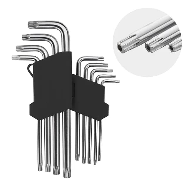 Набір ключів Г-подібних TORX подовжених, з отвором, 9 шт., Т10-Т50, Cr-V - зображення 1