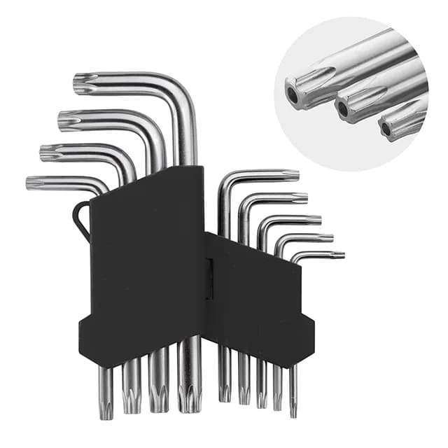 Набір ключів Г-подібних TORX, з отвором, 9 шт., Т10-Т50, Cr-V - зображення 1