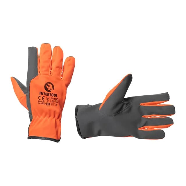 Рукавичка шкіряна, комбінована, 10", з козячої шкіри та флуоресцентної помаранчевої тканини - зображення 1