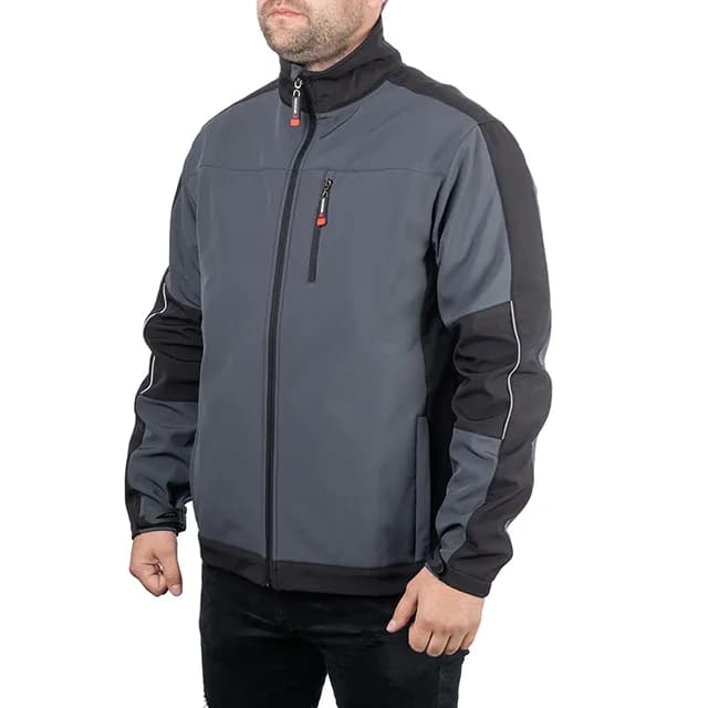 Куртка SOFTSHELL темно-сіро/чорна, тришарова, стрейч 300 GSM 100D, водо-/вітрозахист, 96% поліестер / 4% еластан, 3 кишені, S