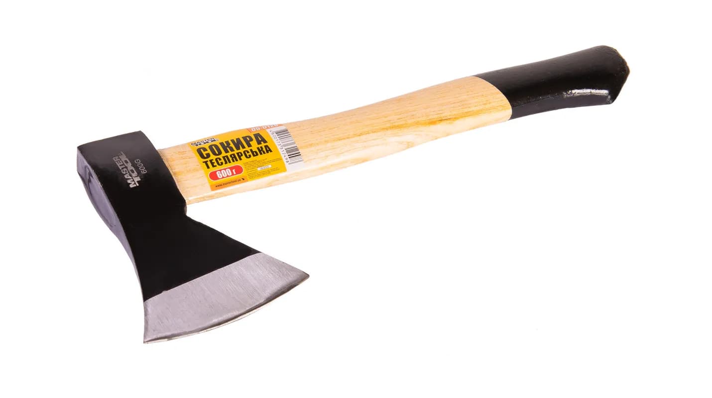 Сокира MASTERTOOL 600 г HRC 50 рукоятка з дерева з полімерним захистом 390 мм 05-0126 - зображення 1