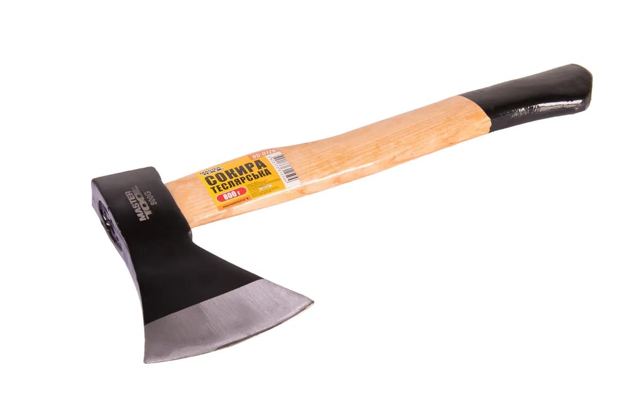 Сокира MASTERTOOL 800 г HRC 50 рукоятка з дерева з полімерним захистом 420 мм 05-0128 - зображення 1