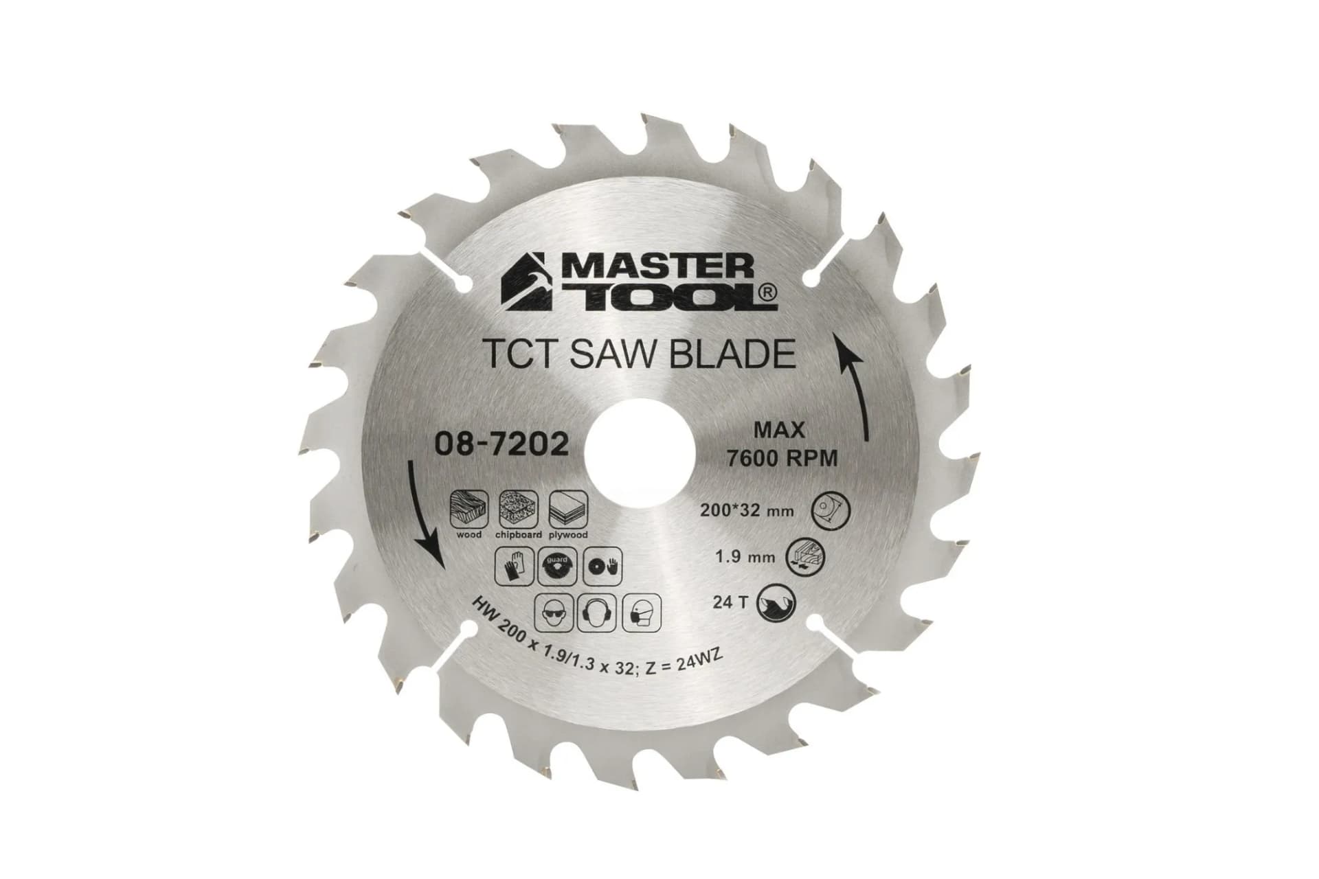 Диск пильний для дерева MASTERTOOL з твердосплавними напайками 200×32×24T адаптер 32-30/32-25.4 08-7202 - зображення 1
