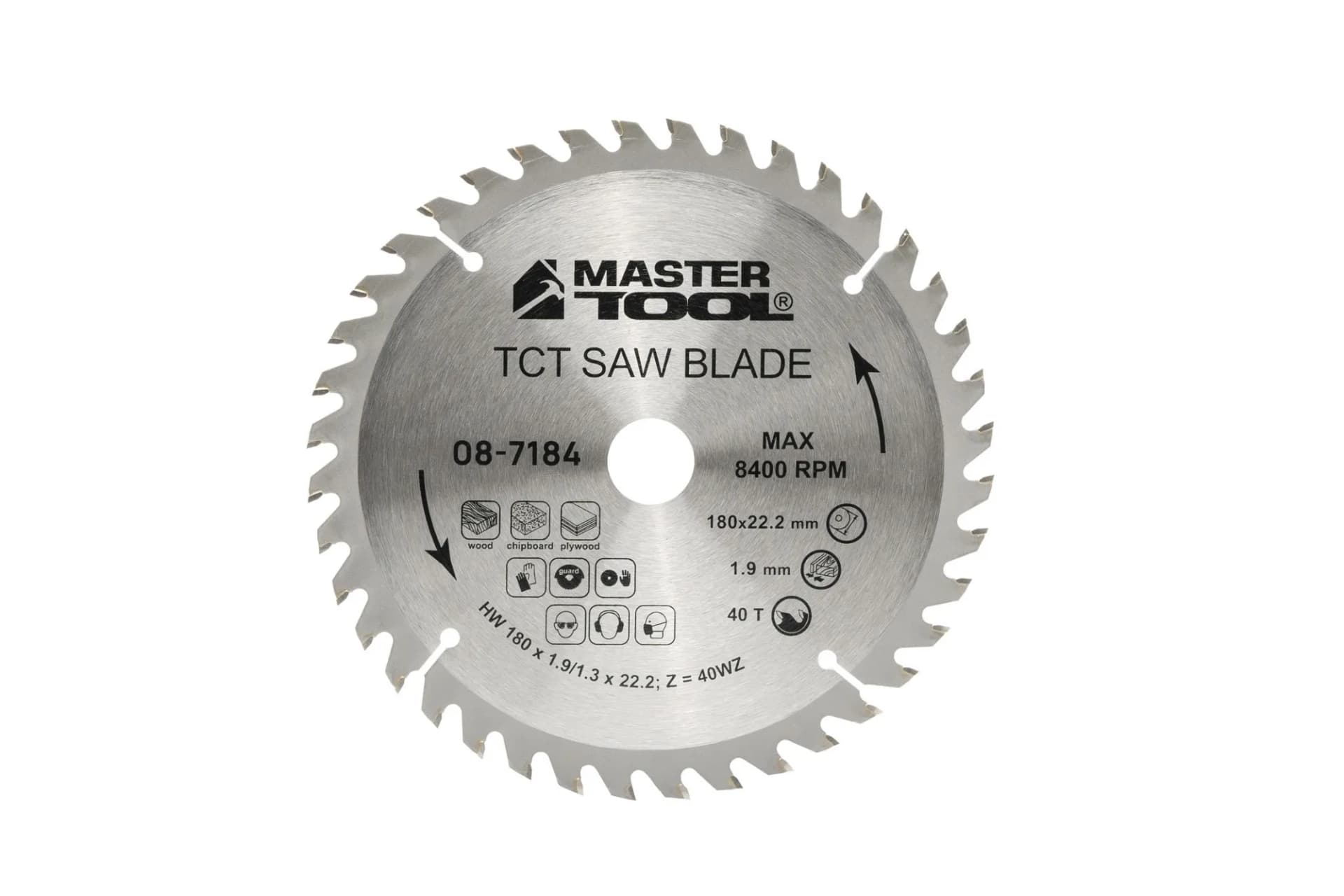 Диск пильний для дерева MASTERTOOL з твердосплавними напайками 180×22.2×40T адаптер 22.2-20 08-7184 - зображення 1