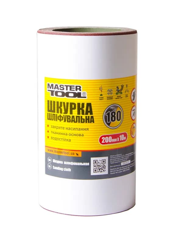 Шкурка шліфувальна MASTERTOOL на тканинній основі Р180 200 мм 10 м 08-2818 - зображення 1