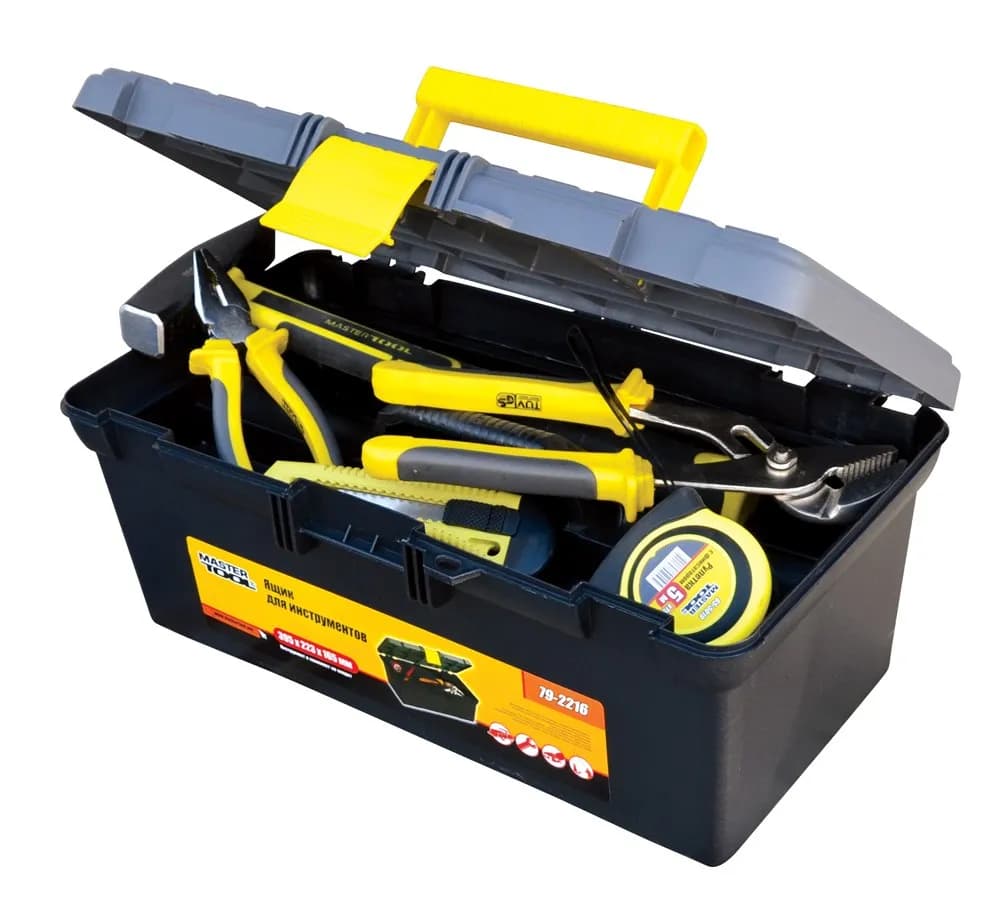 Скриня для інструментів MASTERTOOL з пластиковими замками 16" 395х223х165 мм 79-2216 - зображення 1