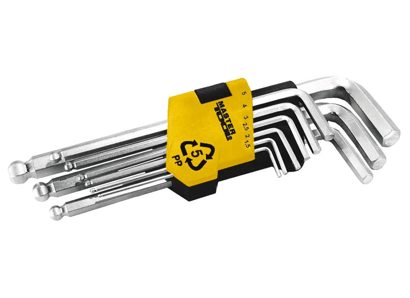Ключі шестигранні з кулькою MASTERTOOL Long Arm CrV 1,5-10 мм 74-172 мм набір 9 шт 75-0957 - зображення 1