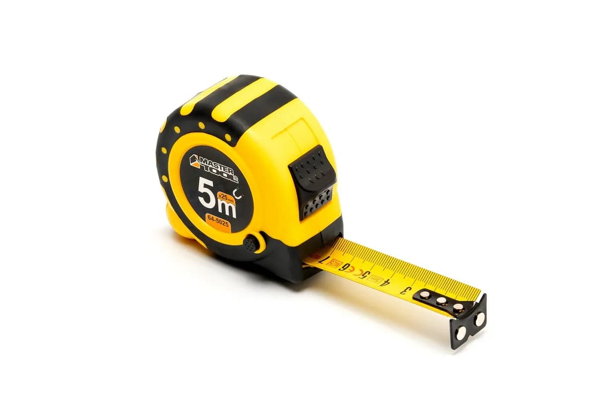 Рулетка MASTERTOOL 5 м×25 мм з магнітами 2 фіксатори кнопка STOP покриття TPR нейлонове покриття 64-5025 - зображення 1