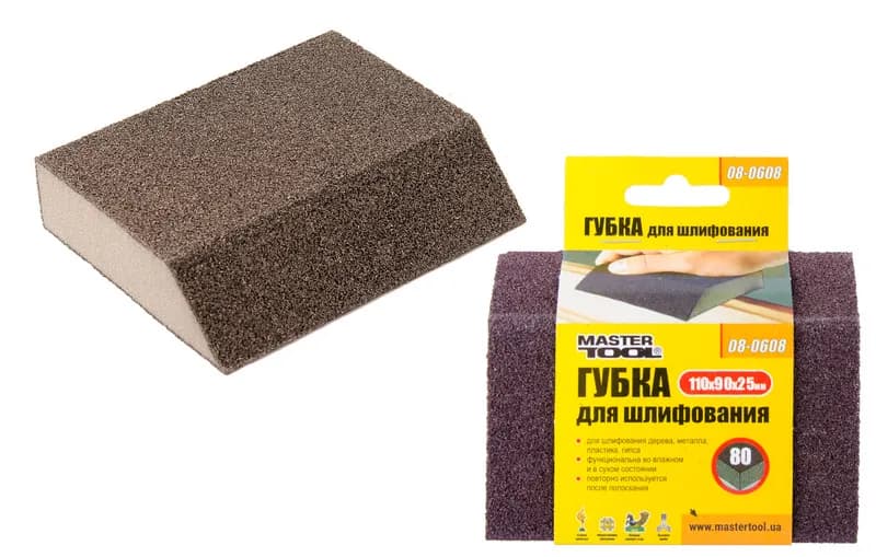 Губка для шліфування MASTERTOOL ТРАПЕЦІЯ Р80 110х90х25 мм 08-0608 - зображення 1