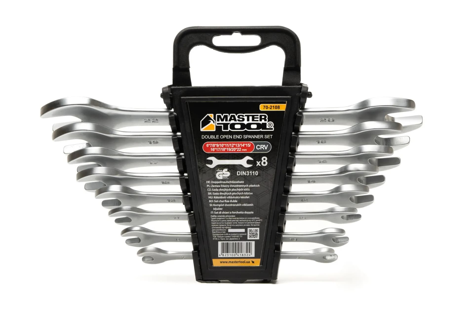 Ключі ріжкові MASTERTOOL SATIN FINISH набір 8 шт (6–20/22 мм) CrV DIN 3110 70-2108 - зображення 1