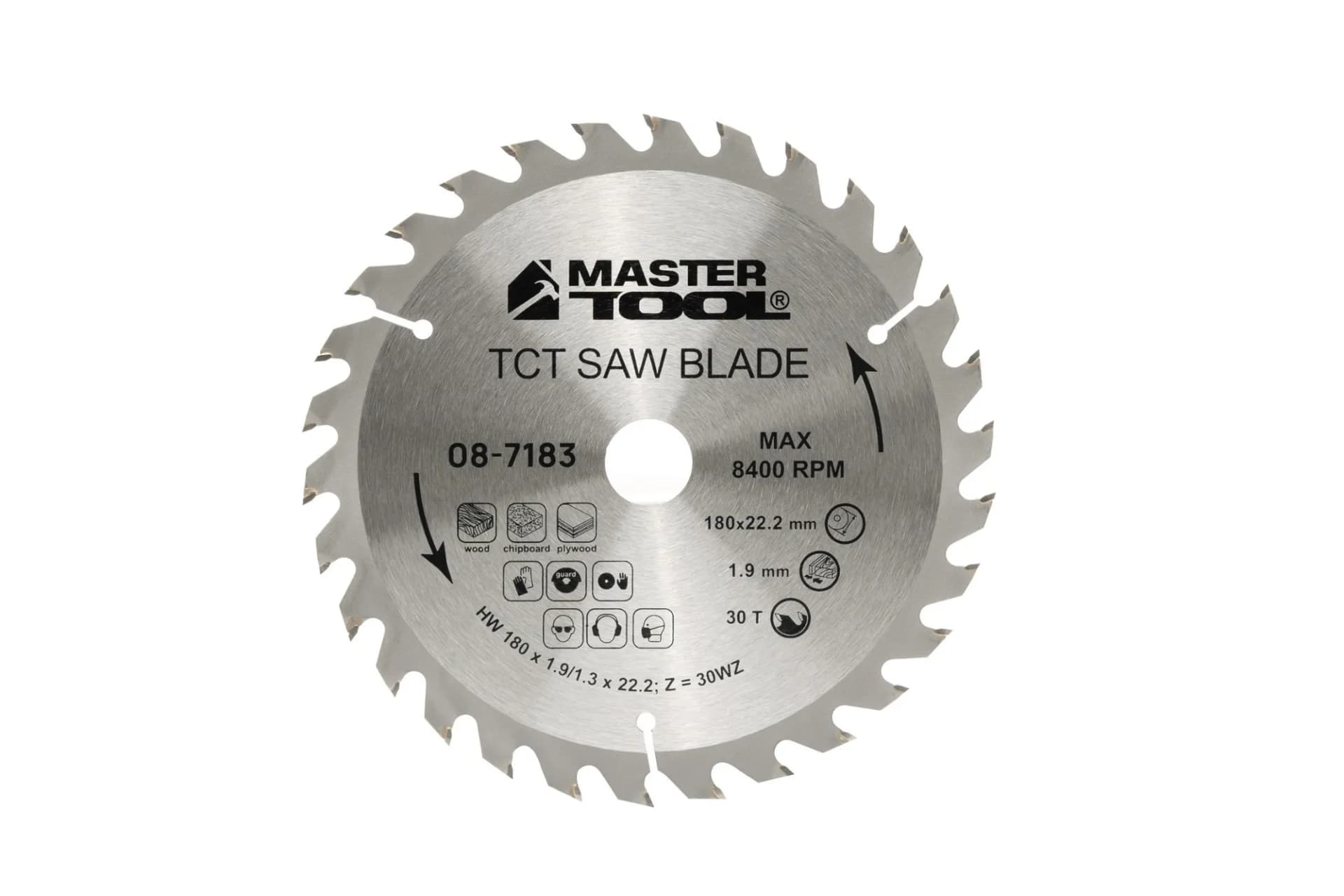 Диск пильний для дерева MASTERTOOL з твердосплавними напайками 180×22.2×30T адаптер 22.2-20 08-7183 - зображення 1