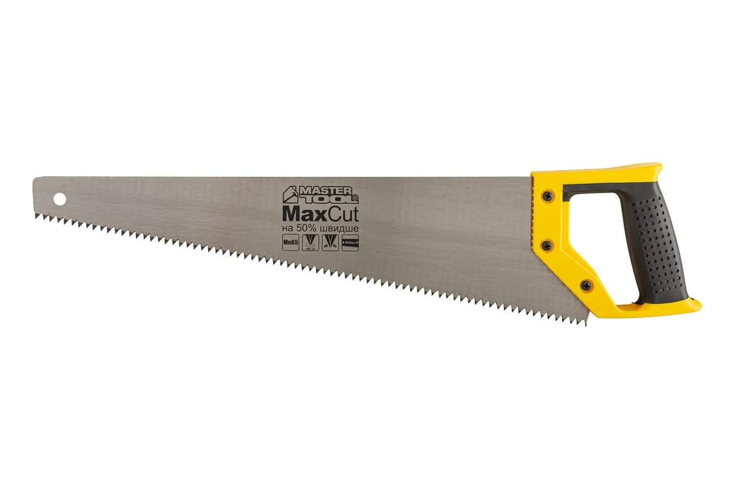 Ножівка столярна MASTERTOOL 4TPI MAX CUT 450 мм загартований зуб 2-D заточування поліроване 14-2645 - зображення 1