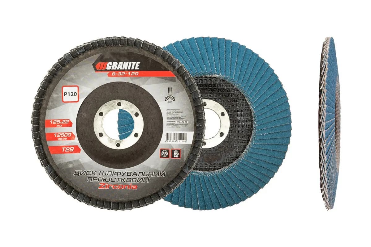 Диск шліфувальний пелюстковий конусний GRANITE ZIRCONIA Т29 зерно 120 125×22 мм 8-32-120 - зображення 1