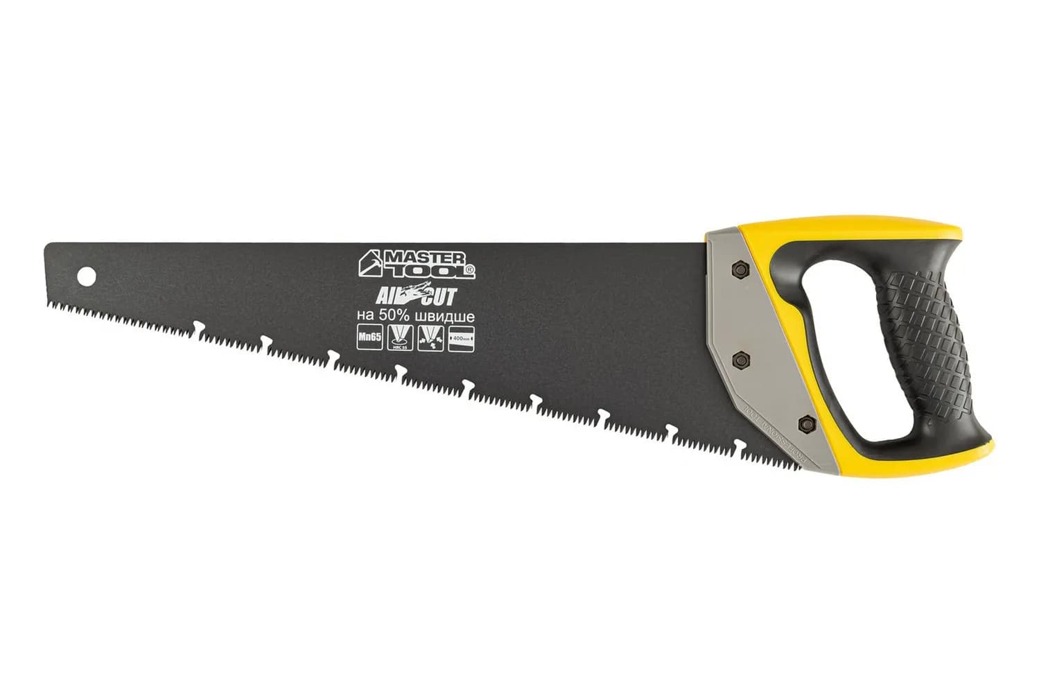 Ножівка столярна MASTERTOOL BLACK ALLIGATOR 400 мм 9TPI MAX CUT загартований зуб 3-D заточування тефлонове покриття 14-2440 - зображення 1